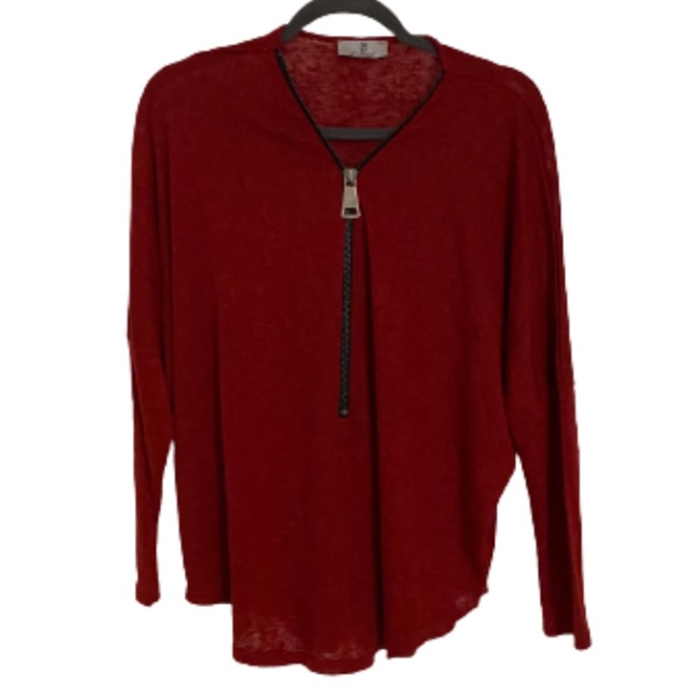 Casting | Cool Chili Red Casual Long Zip Oversized Sweater
